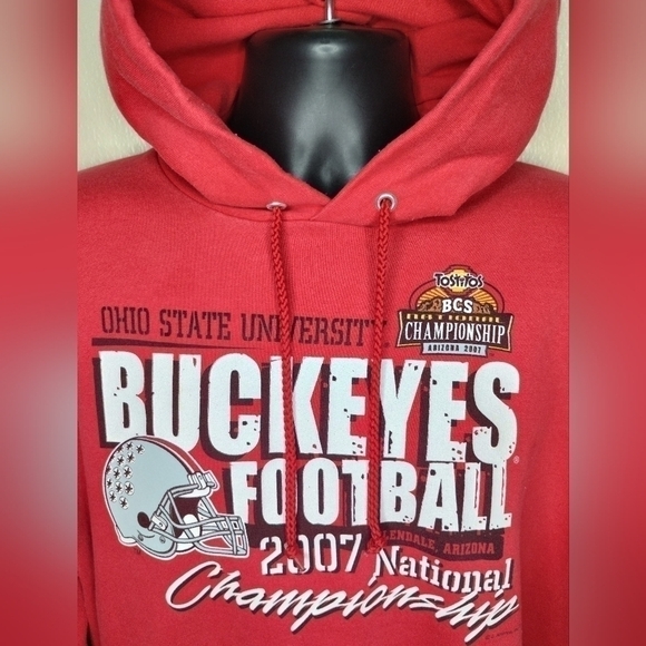 OHIO State Buckeyes Adult Large Hoodie Pullover Sweatshirt 2007 Champs Red Hanes - Picture 2 of 7